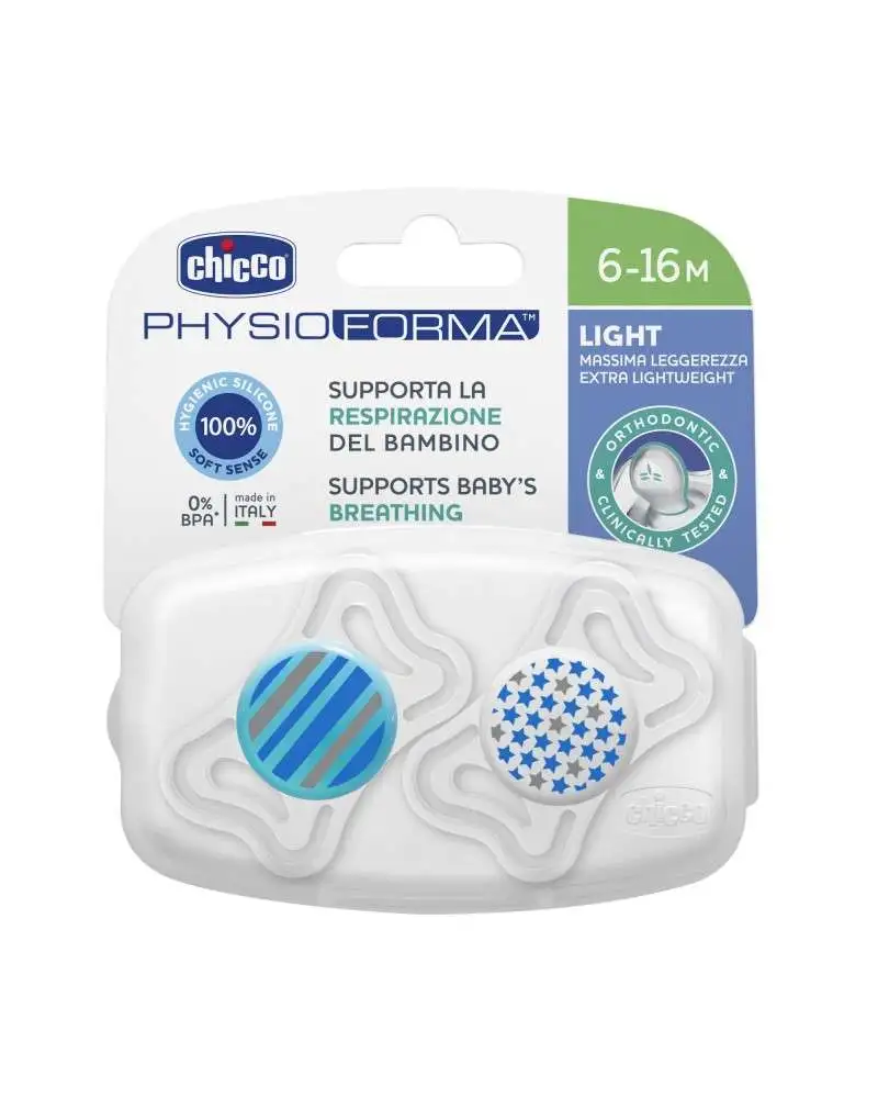 Chicco Suzeta new Physio Light BOY silicon 6-16M 2buc 7103321 Cutie N2