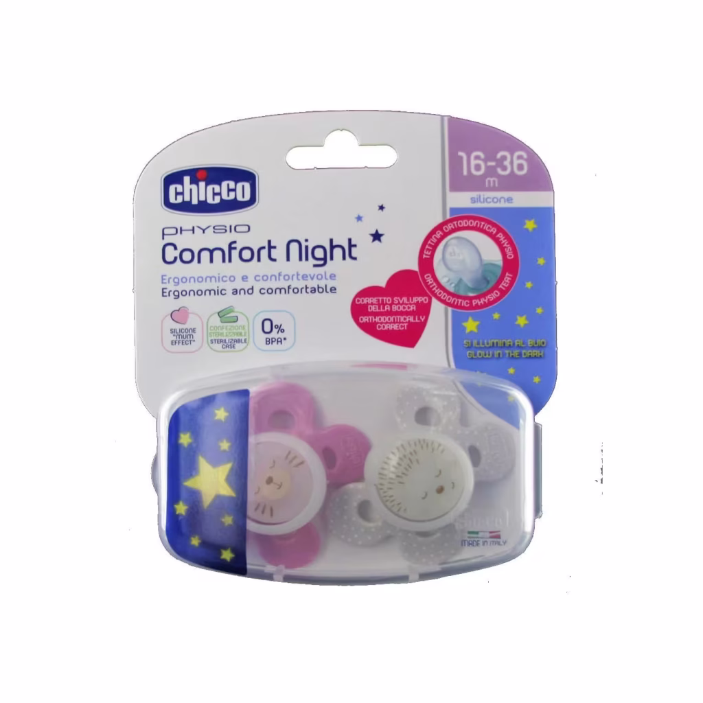 Chicco Suzeta Comfort Girl Lumi silicon 16-36M 2 buc 7493541 Cutie N2
