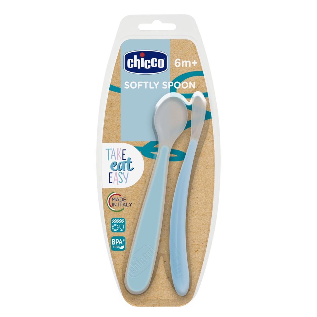 Chicco Lingurita cu virful din silicon albasta 6M 2buc 6828210000 Cutie N2