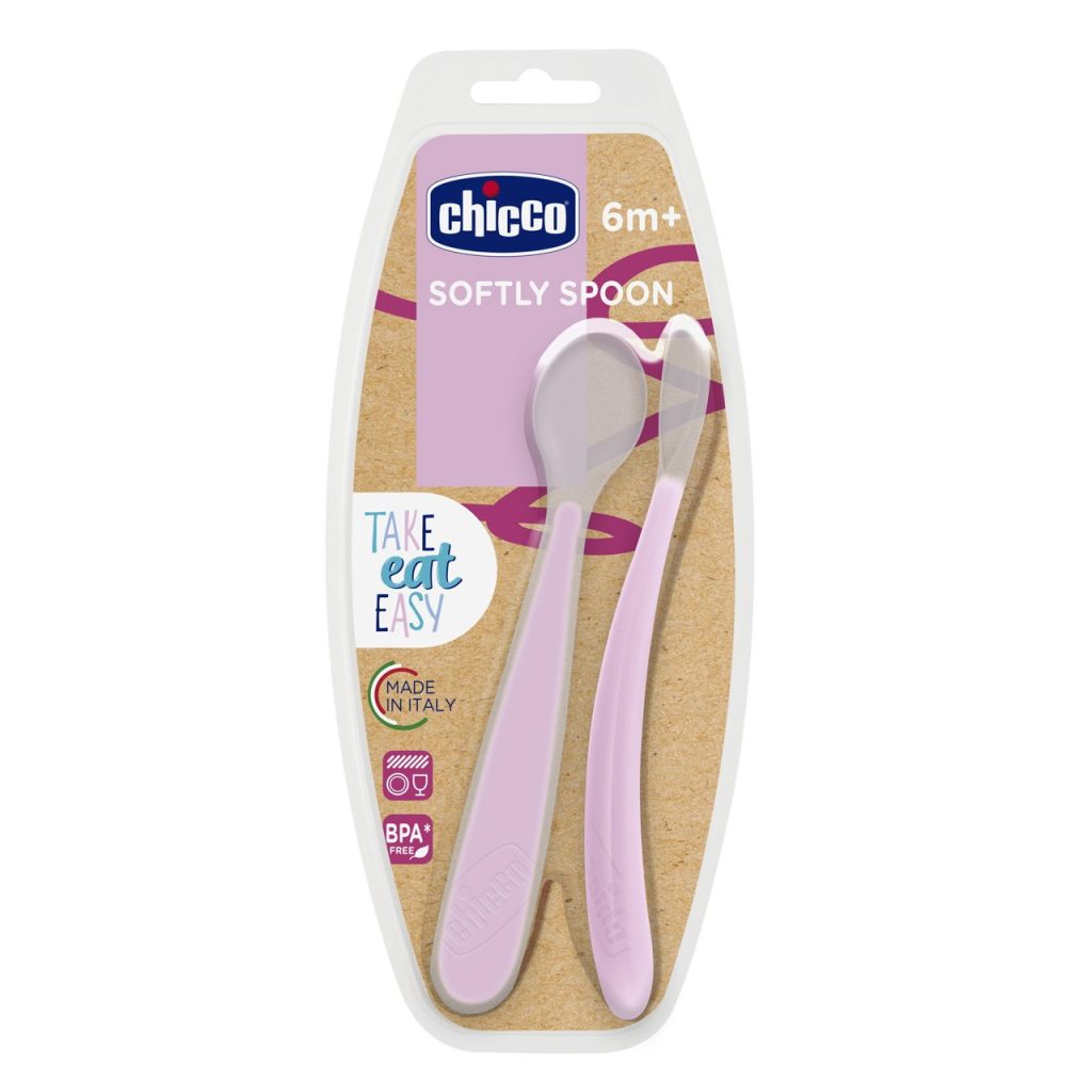 Chicco lingurita cu virful din silicon Roz 6M+ 2buc Cutie N2