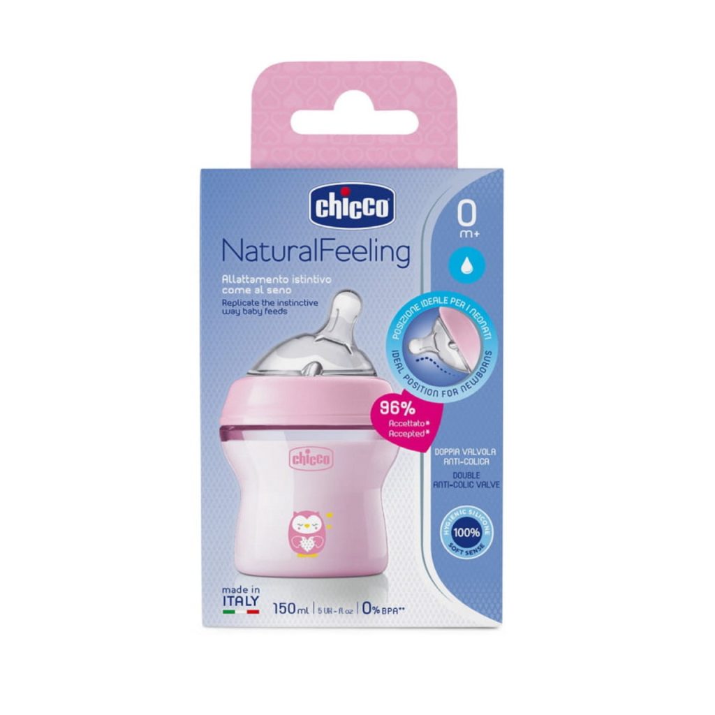 Chicco Biberon STEP UP GIRL 150ml, tetina din silicon inclinata, flux normal,0+luni Bucata N1